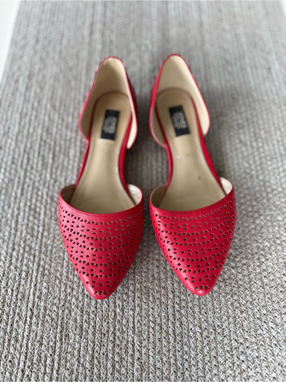 Jones New York Red Perforated Leather Pointed Toe Flats Size 6